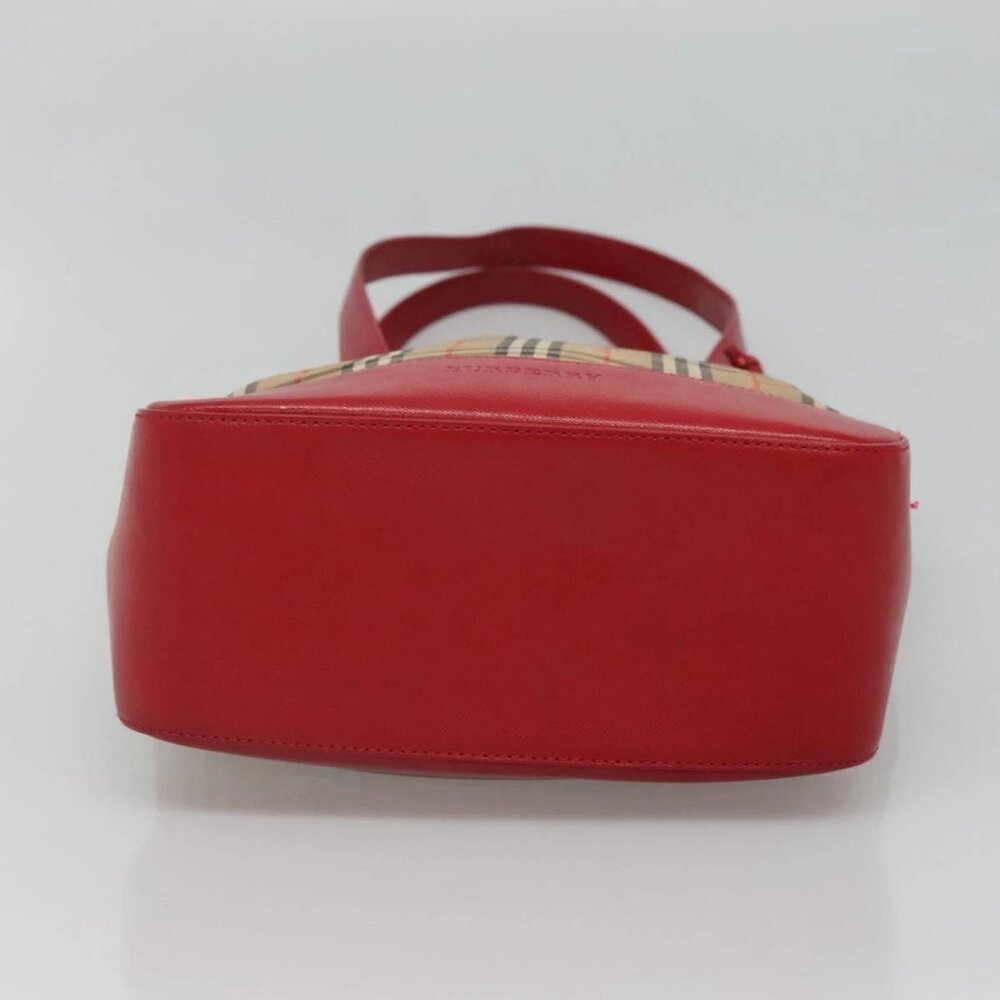 BURBERRY Nova Check Shoulder Bag Canvas Beige Red gold Auth BD1088 - Picture 6 of 16